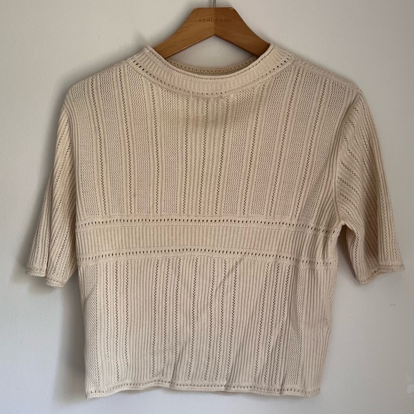 Uniqlo x Mame kurogouchi 3D Knit Mesh Half Sleeve Sweater Cream - Picture 3 of 9